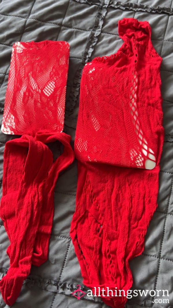 Bodysuit And Stockings In Red X Custom
