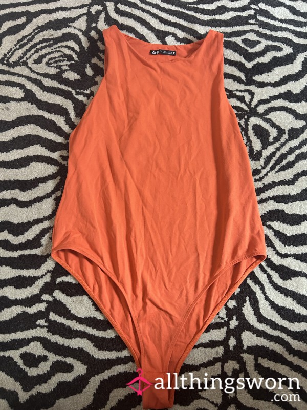 🔥 Bold & Bright Orange Bodysuit – Worn Just For You 🔥
