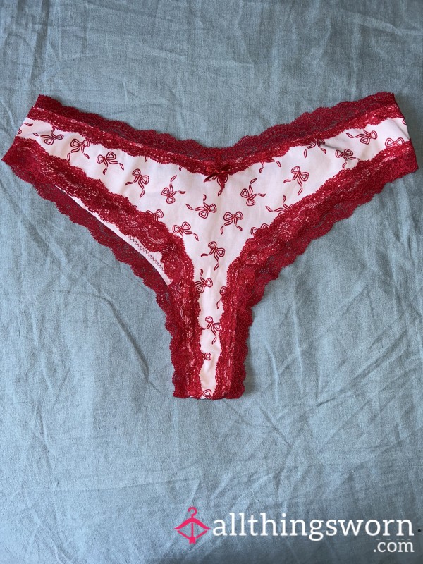 💋 Bow Red Lace Trim Cheeky Panties 24 Hour Wear 💋