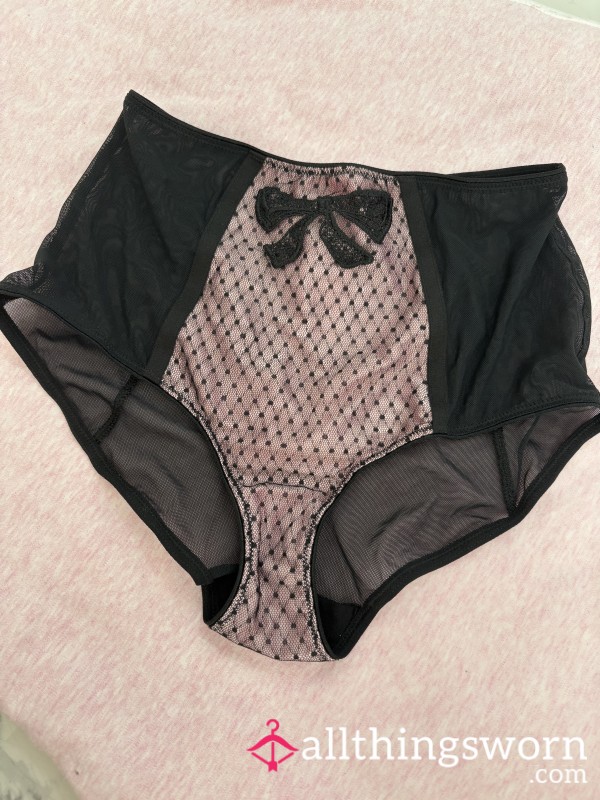 Boux Avenue Full Back Black And Pink Mesh Panties With Bow