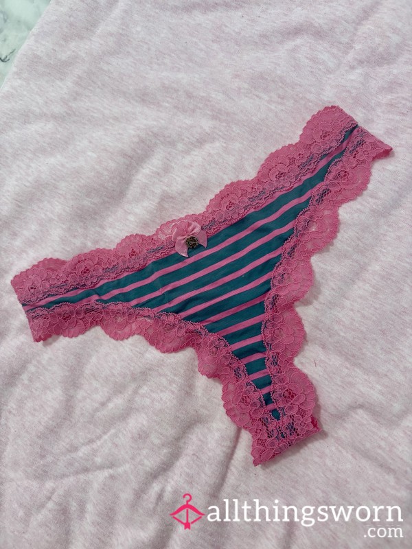 Boux Avenue Lacey Pink And Green Striped Thong