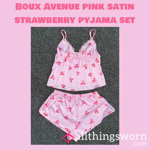 Boux Avenue Pink Satin Strawberry Pyjama Set🍓