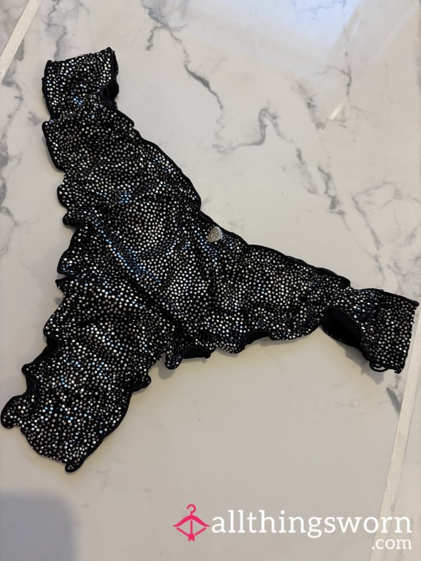 Boux Avenue Sparkling Black Ruffled Thong