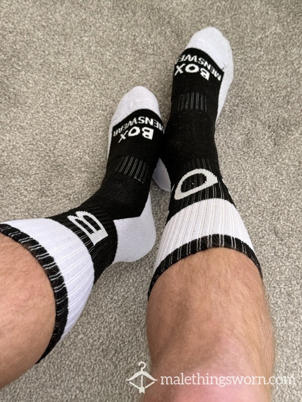 Box Menswear Black And White Sports Socks, Worn Size Medium