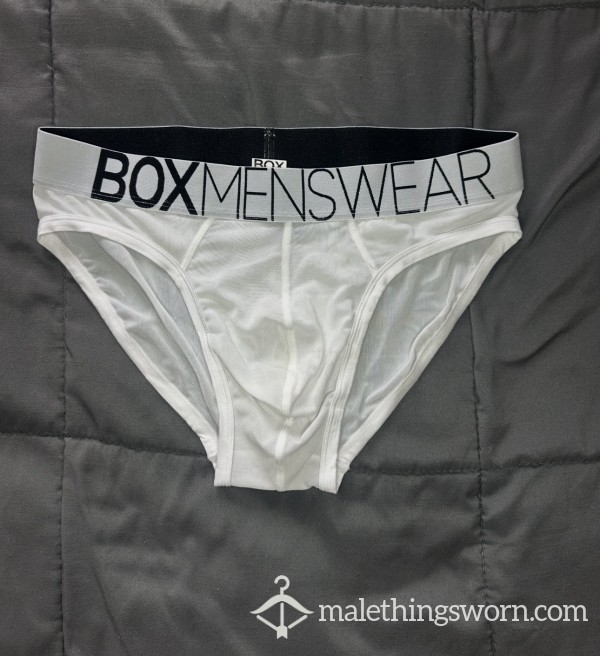 Box Menswear White Mesh Briefs, Size S, Slightly Stained