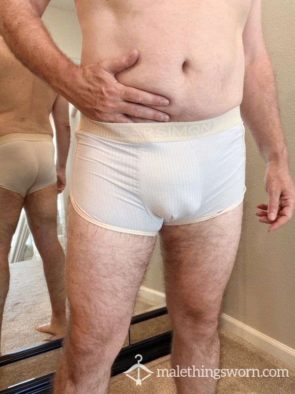 XL Trunks - Beige, Ribbed, Polyester/Spandex Blend, Well-worn