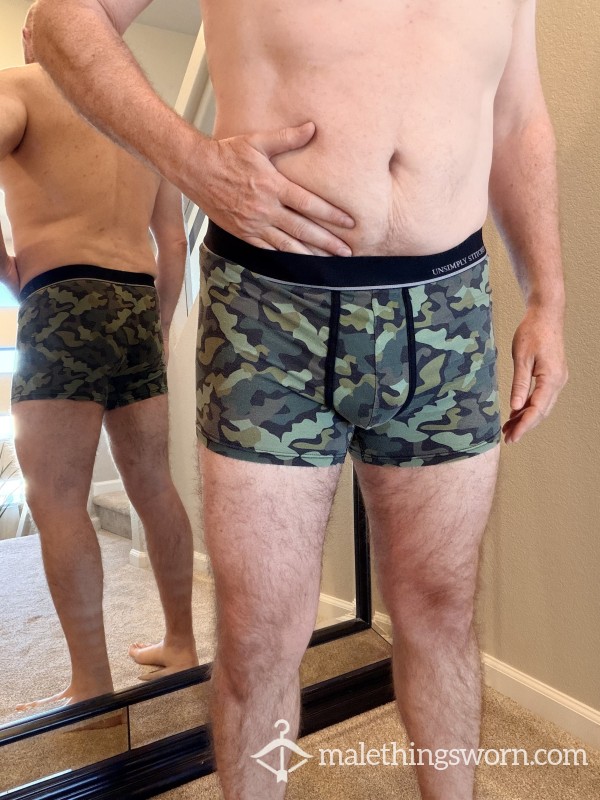 XL Boxer Briefs - Camo, Cotton/Spandex Blend, Well-worn