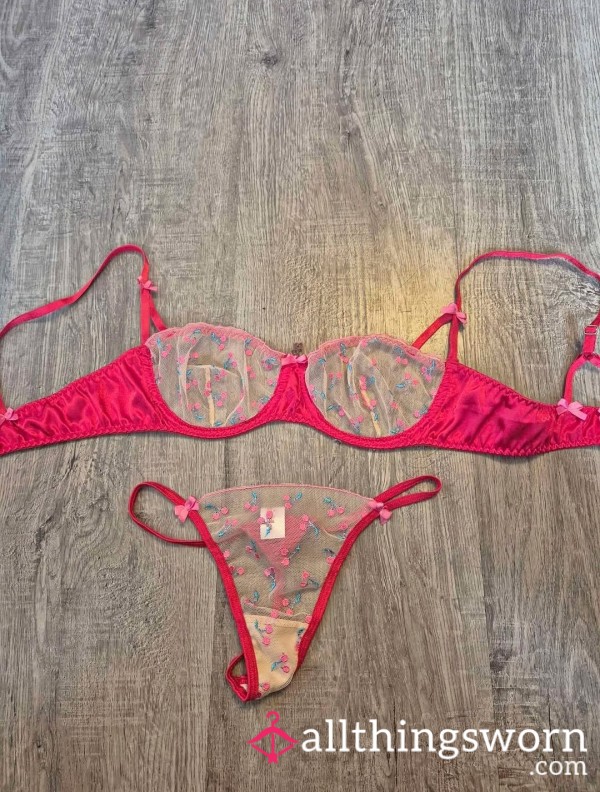 Bra And Thong Cherry Set