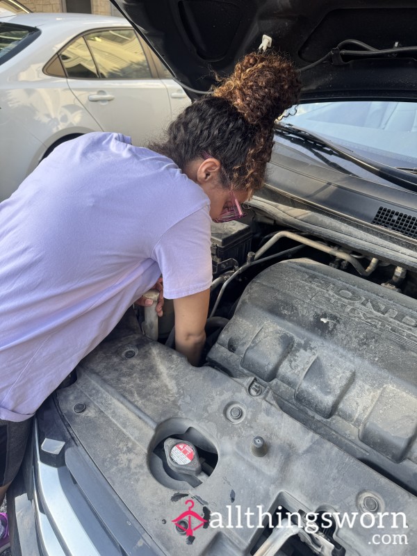 Bra Worn While Working On My Car In The Sun