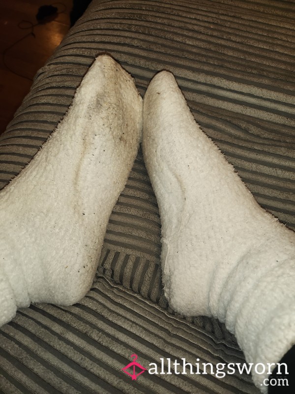 Brand New On Today, White Fluffy Socks 10 Hours Work Shift Wear....