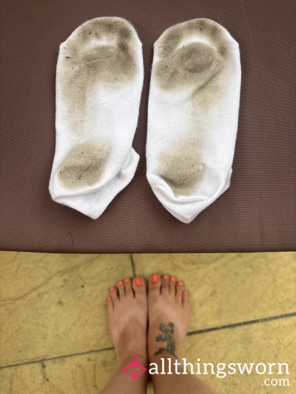Brand New Plain White Cotton Trainer Socks — Worn Just Today While Cleaning