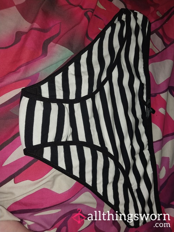 Brand New White And Black Stripped Panties