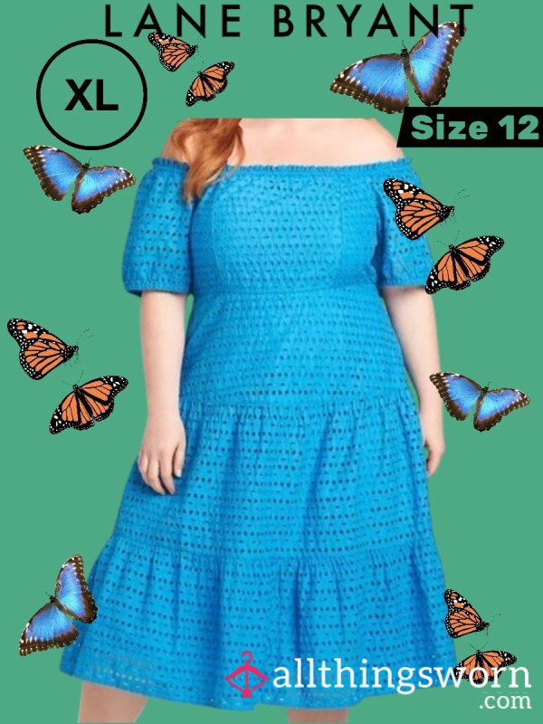 BRAND NEW WITH TAGS LANE BRYANT BLUE EYELET TIERED MAXI DRESS photo