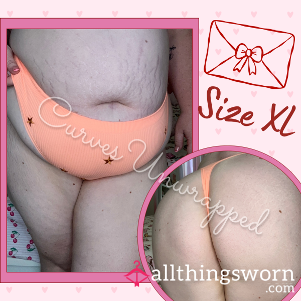 🍑 Bras N Things Peach Ribbed Thong ~ Size XL Curves Wrapped Up Sweetly 💌