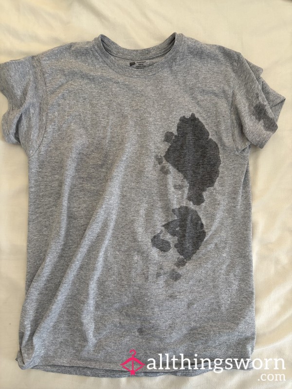 BREAST MILK SOAKED Grey Hanes T-shirt- 48 Hour Wear- Leaked In Multiple Times- Provided By My Bestie!!!