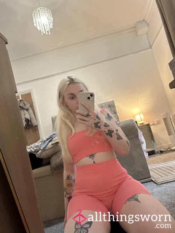 Bright Cor*l Pink Ribbed Two Piece Set