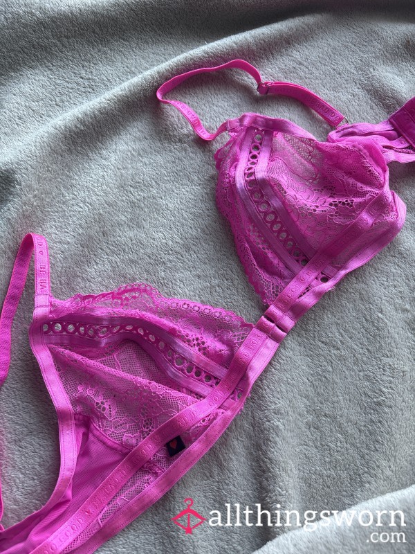 Bright Neon Pink Lace See Through S**y Bra Bralette Ann Summers Be Bad Do Good Uk 10
