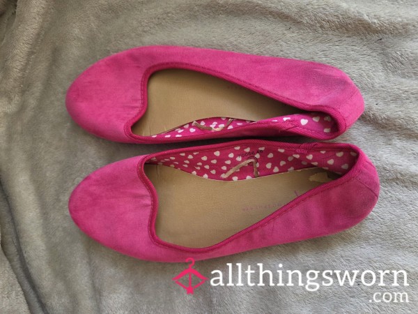 Bright Pink Ballet Flats With Polka Dot Insole