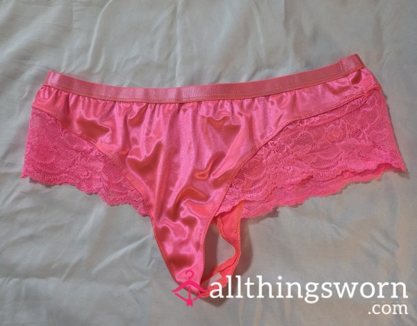 Bright Pink Satin Lace Side Thong