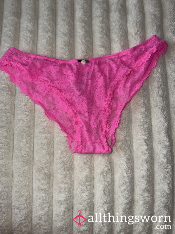 Bright Pink Lace Thong Size S