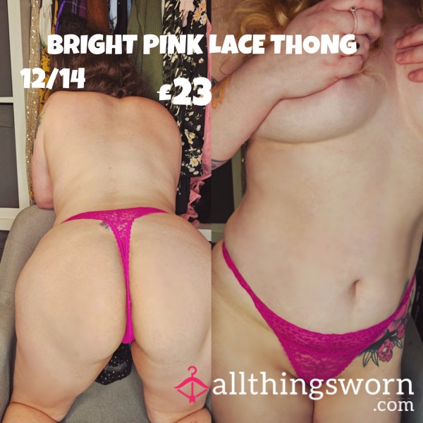 Bright Pink S**y Lace Panties Thong