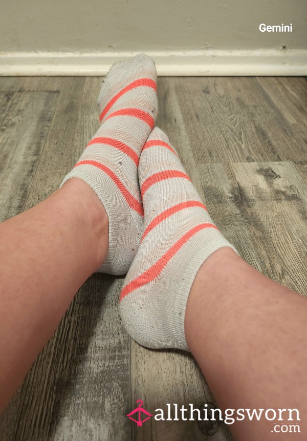 Bright Pink Striped Ankle Socks