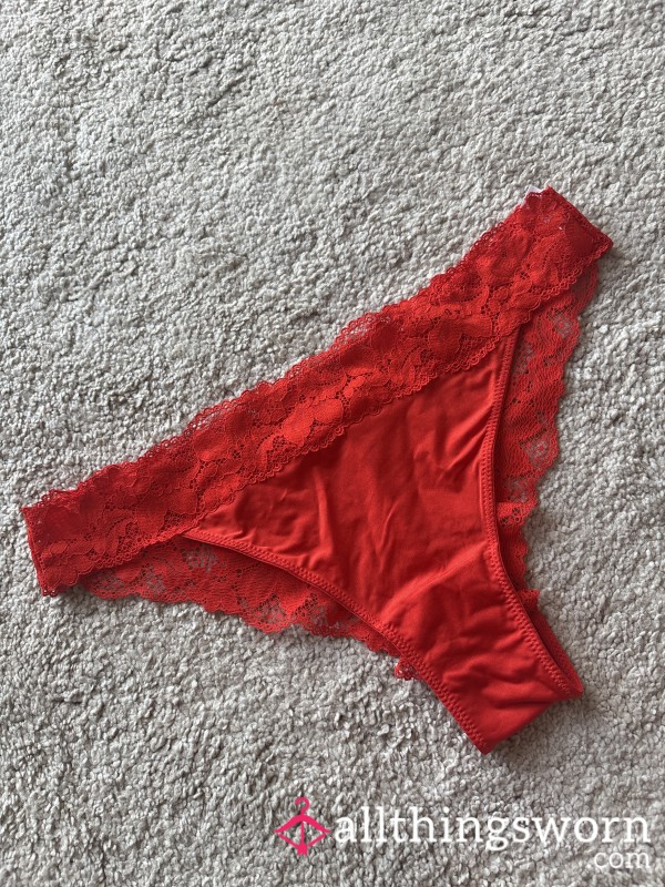 Bright Red Lace Back Silky Feeling Knickers Panties Used & Worn By Me 🫦 Uk Women’s Size 12