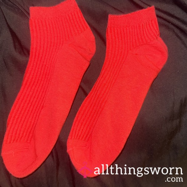 Bright Red Ribbed Trainer Ankle Socks