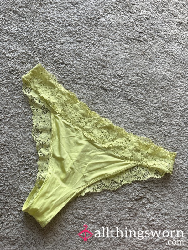 Bright Yellow Lace Silky Panties Knickers Size 12 Uk Women’s Worn Used