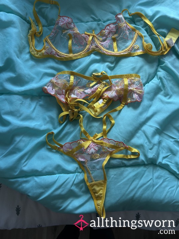 Bright Yellow See-Through 3 Piece Lingerie Set 💛