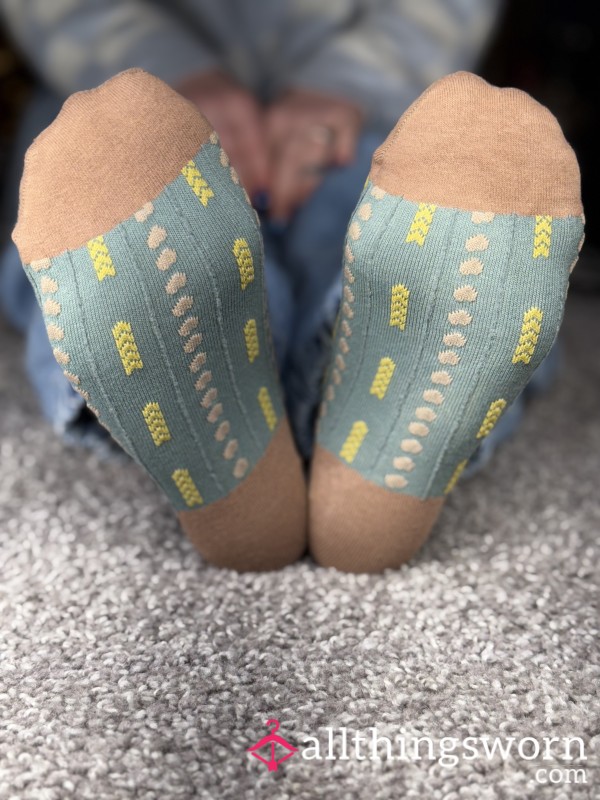 Brown And Blue Ankle Socks