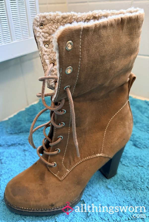 Brown Boots With Heels, Slightly Dirty
