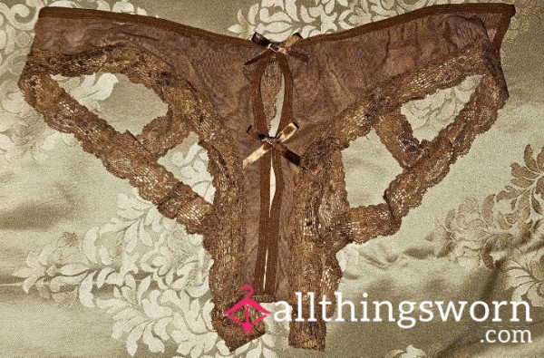 Brown Cage-back Sheer Lace Panties