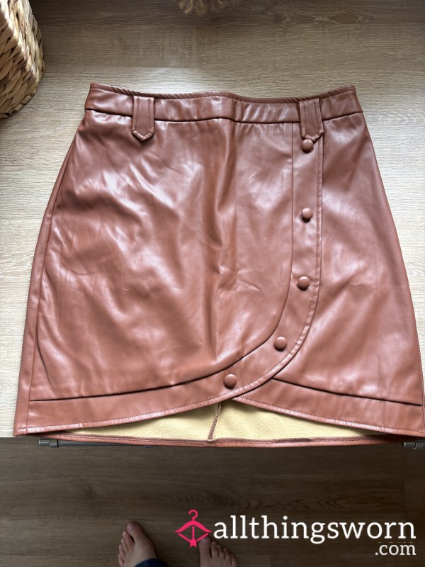 Brown Cla**y Leather Look Mini Skirt