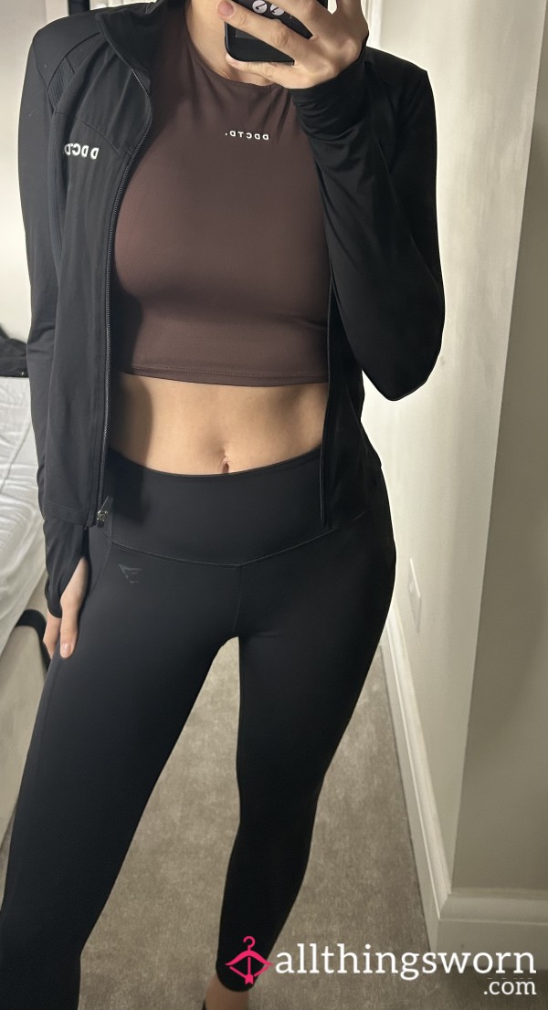Brown DDTCD Top And Black Leggings