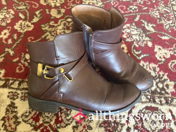Brown Faux Leather Booties