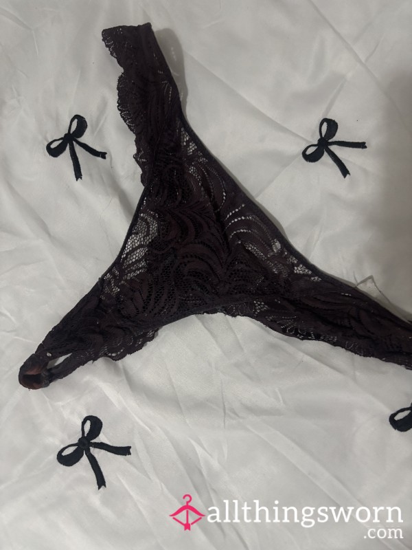 Brown Lacy See Through Thong