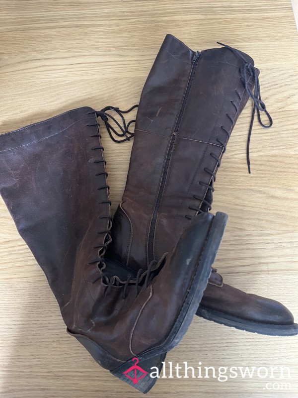 Brown Leather Knee High Boots
