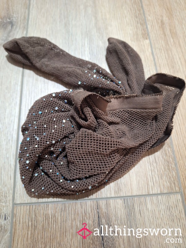 Brown Sparkle Fishnet Tights