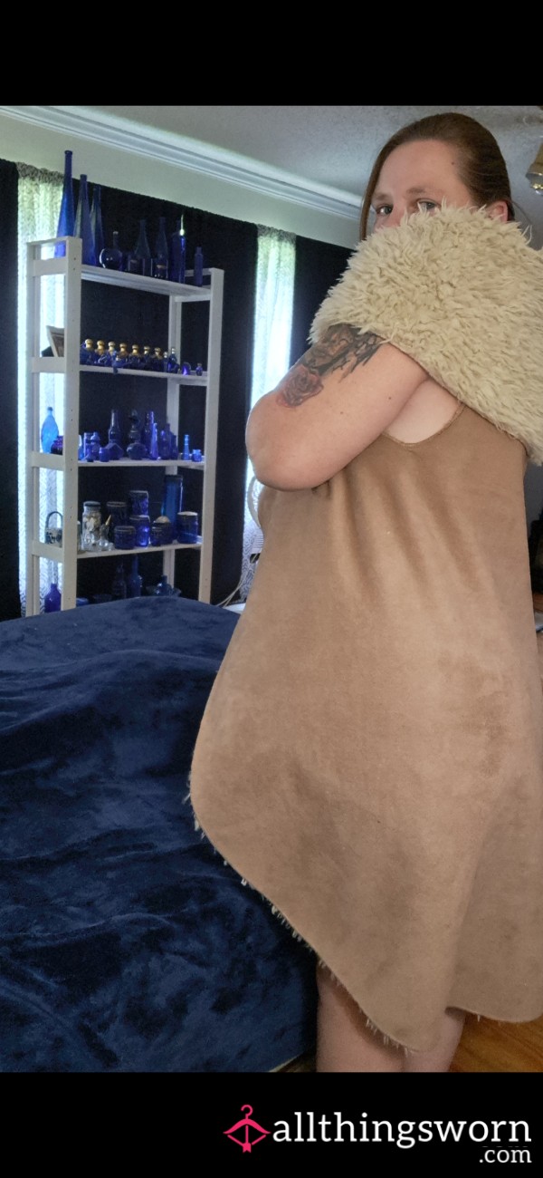 Brown, Suede, Fluffy, Sleeveless Coat/vest