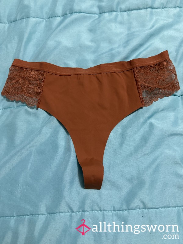 Brown W Lace Trim Thong