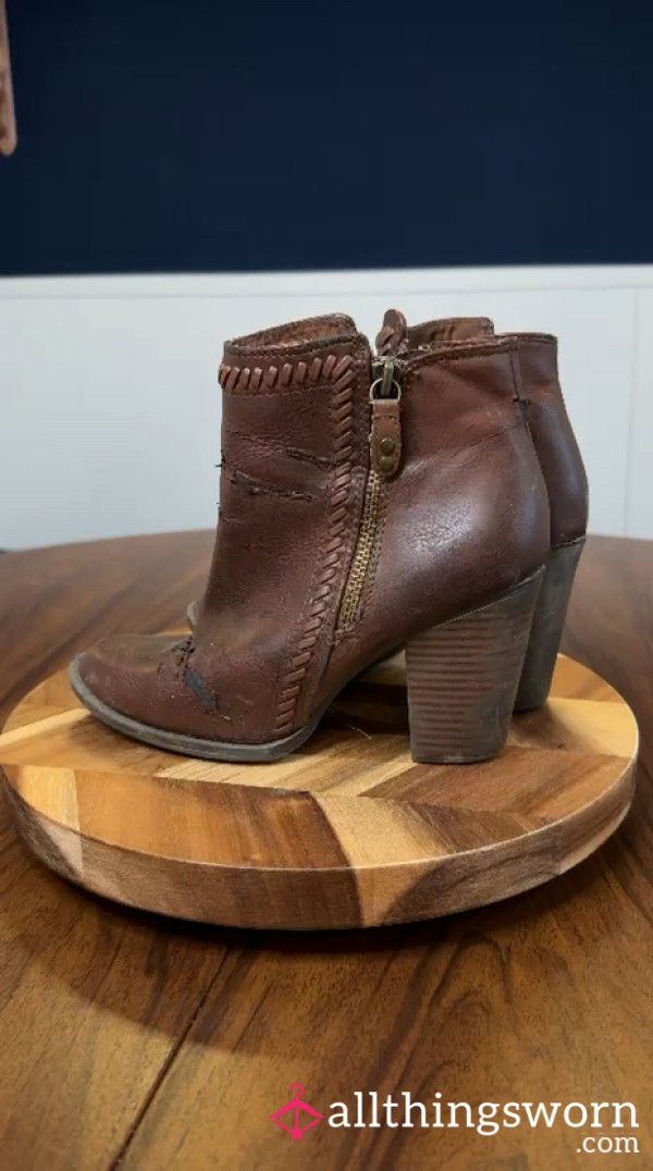 Brown Well Worn Leather Ankle Boots