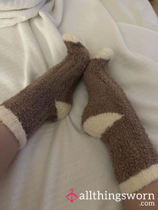 Brown & White Fuzzy Socks