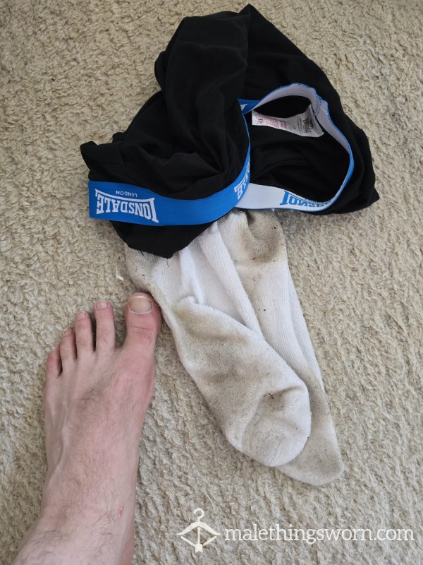 Bundle Of My White Socks And Blue Black Lonsdale Boxers After Gardening