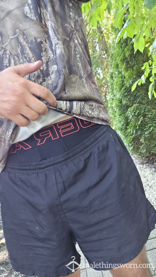 (Bundle) Sweaty Under Armour Boxer Briefs (Medium) + Adidas Black Crew Socks (Size 10)