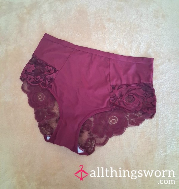 Burgandy Nylon Lace Detail Full Back Panties | 24 Hour Wear + Custom Add Ons ✨️