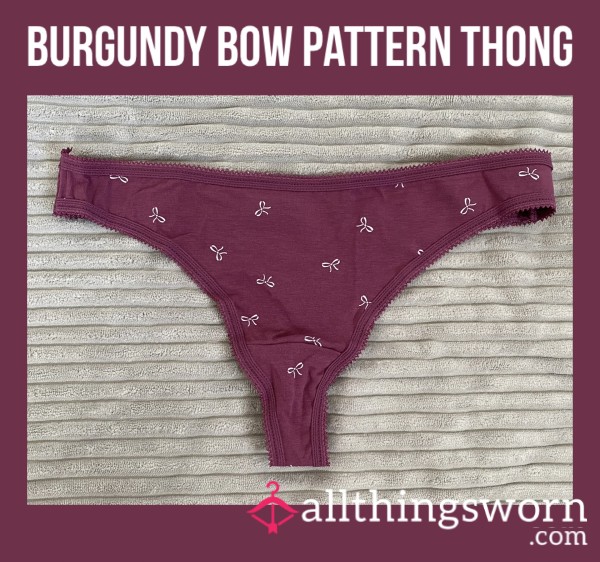 Burgundy Bow Pattern Thong😈