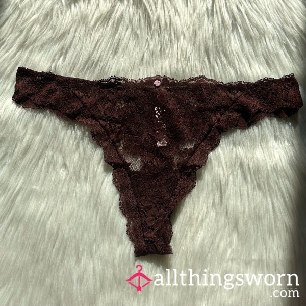Burgundy Brown Lace Thong