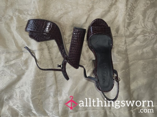 Burgundy Croc Block Heels