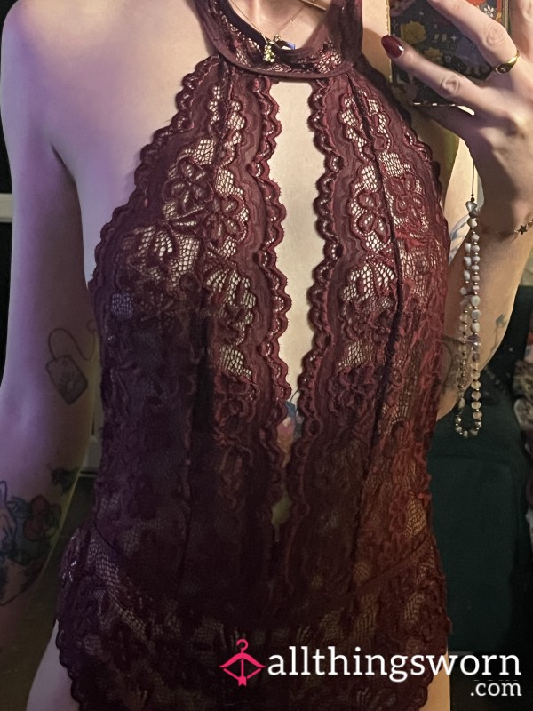 Burgundy Crotchless One Piece😈